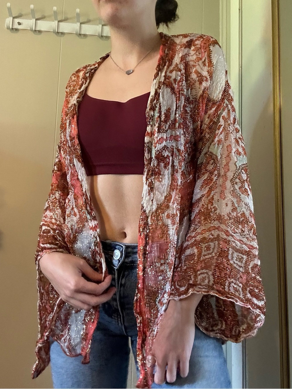 Free People Rust Printed Kimono